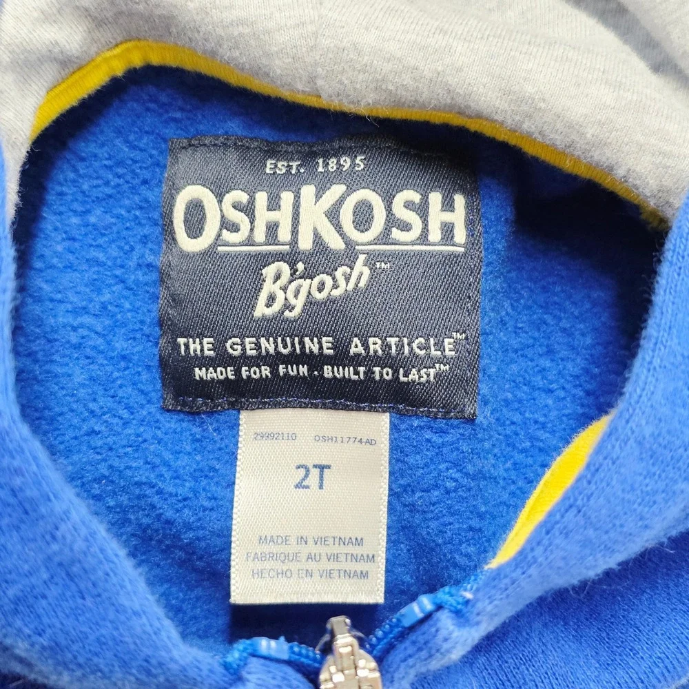 OshKosh B'gosh‎ Kids Toddler 2T Zip Up Hoodie Blue Yellow Gray Color Block
